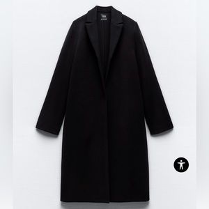 Zara Felt Texture Coat - Black - Size M